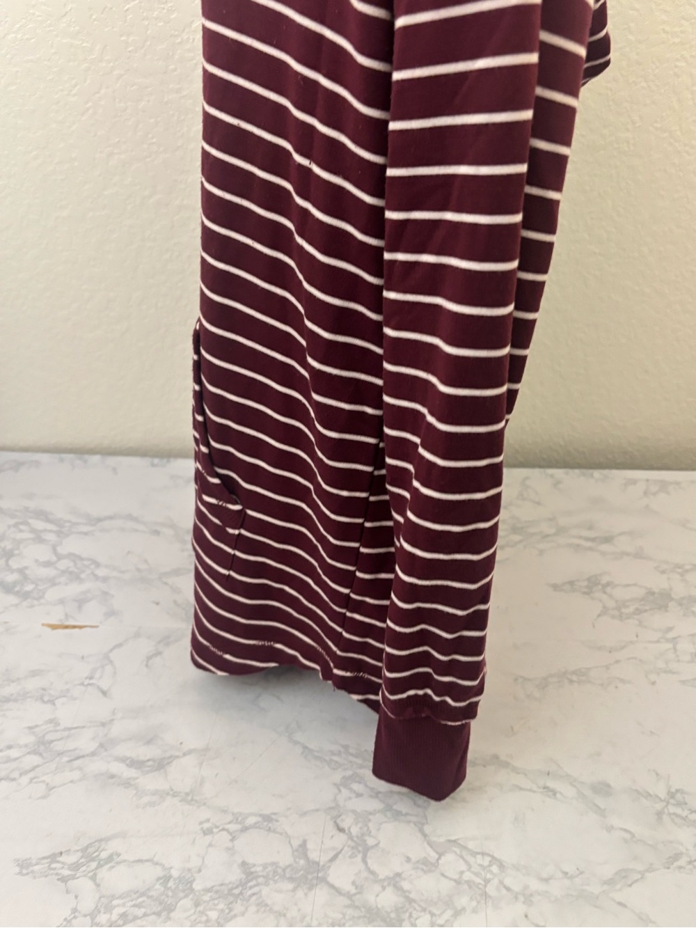 Maurices Hoodie Sweater Womens S Maroon Knit Pullover V-Neck Pocket Striped - Picture 5 of 10